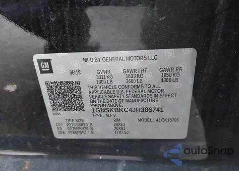 2018 Chevrolet Tahoe Lt z USA, uszkodzony, nr VIN 1GNSKBKC4JR386741